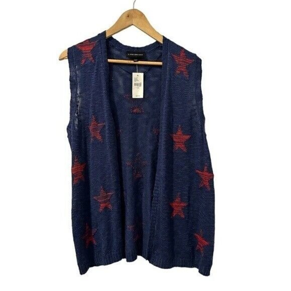 Lane Bryant Womens Sweater 14/16 sleeveless Open Front Star Embroidered Blue - Picture 10 of 10